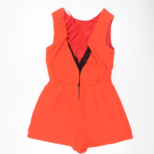 Topshop Women's Red Sleeveless Lace Back Playsuit Size 10