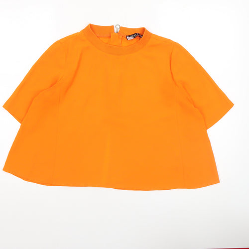 Silver Silke Women’s Orange Cropped Blouse Top M High Neck Zip Back