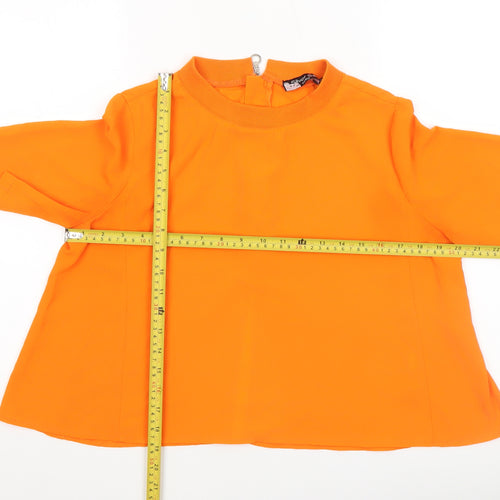 Silver Silke Women’s Orange Cropped Blouse Top M High Neck Zip Back