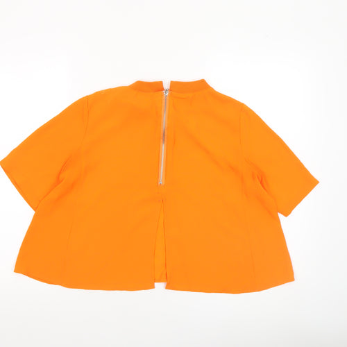 Silver Silke Women’s Orange Cropped Blouse Top M High Neck Zip Back