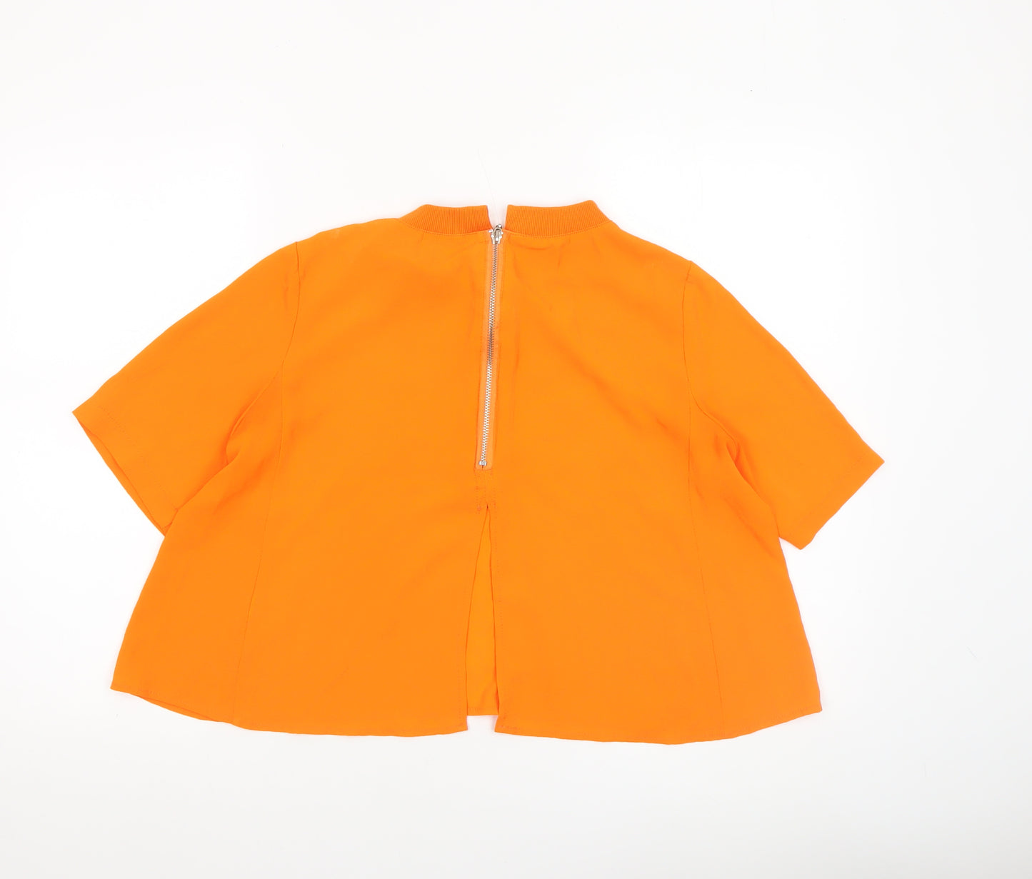 Silver Silke Women’s Orange Cropped Blouse Top M High Neck Zip Back