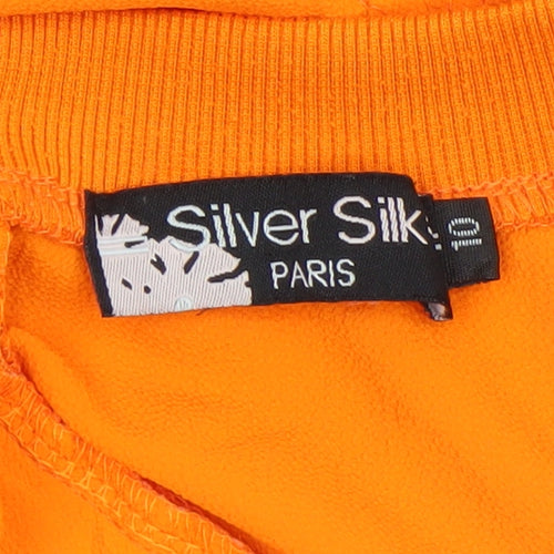 Silver Silke Women’s Orange Cropped Blouse Top M High Neck Zip Back