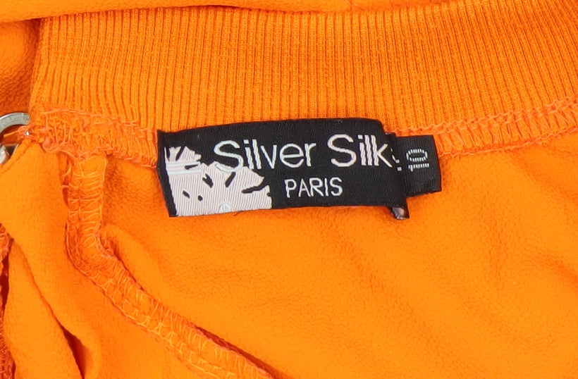 Silver Silke Women’s Orange Cropped Blouse Top M High Neck Zip Back