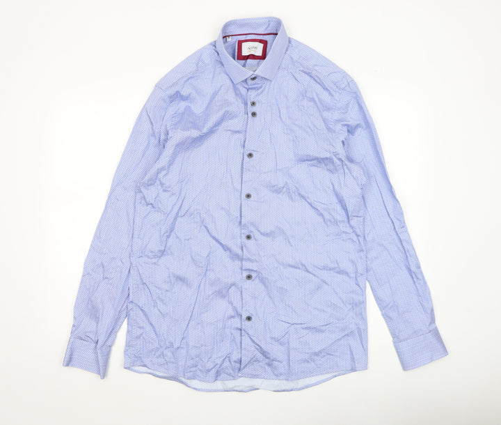 Icon for Men Blue Geometric Cotton Long Sleeve Dress Shirt XL