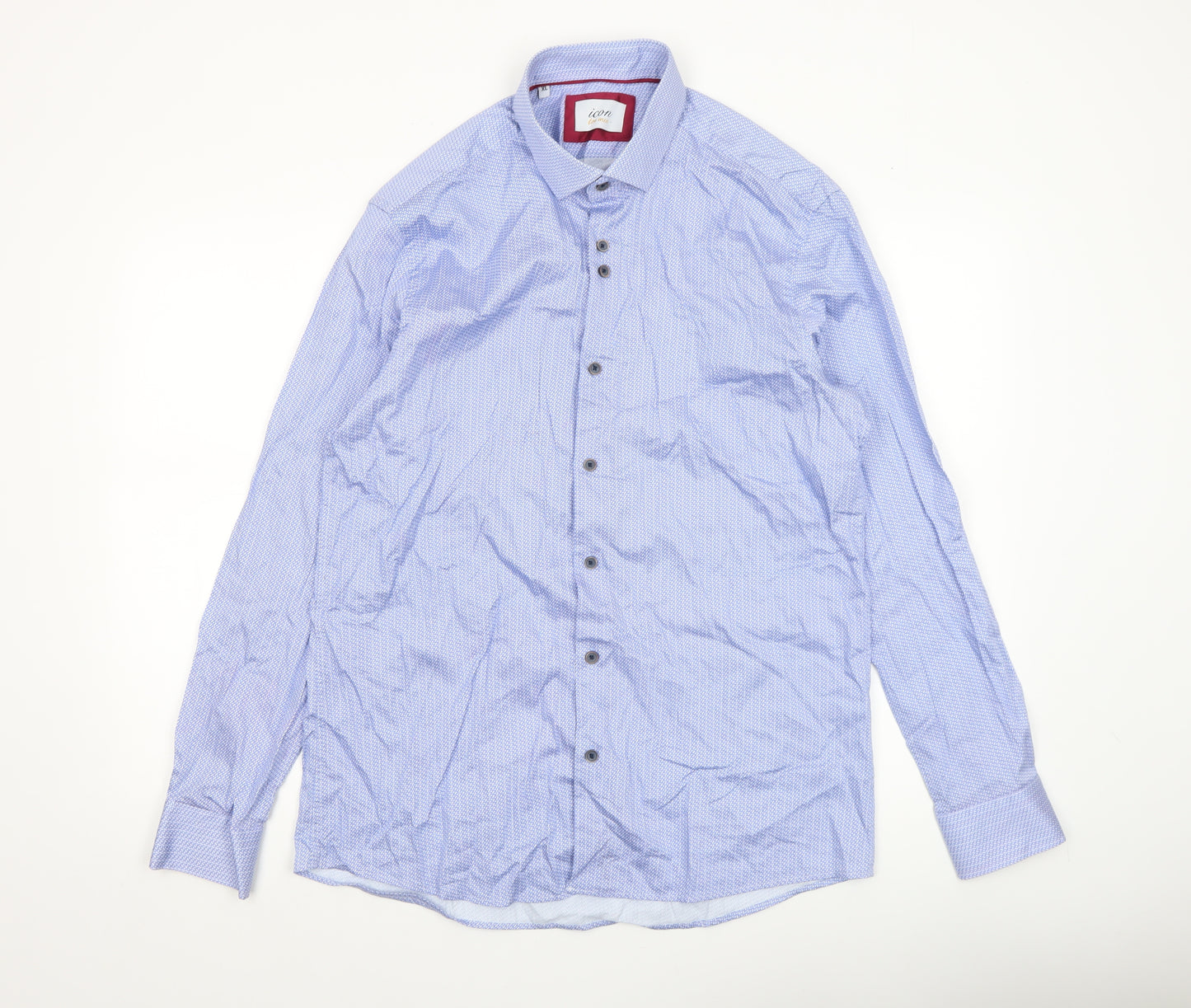 Icon for Men Blue Geometric Cotton Long Sleeve Dress Shirt XL