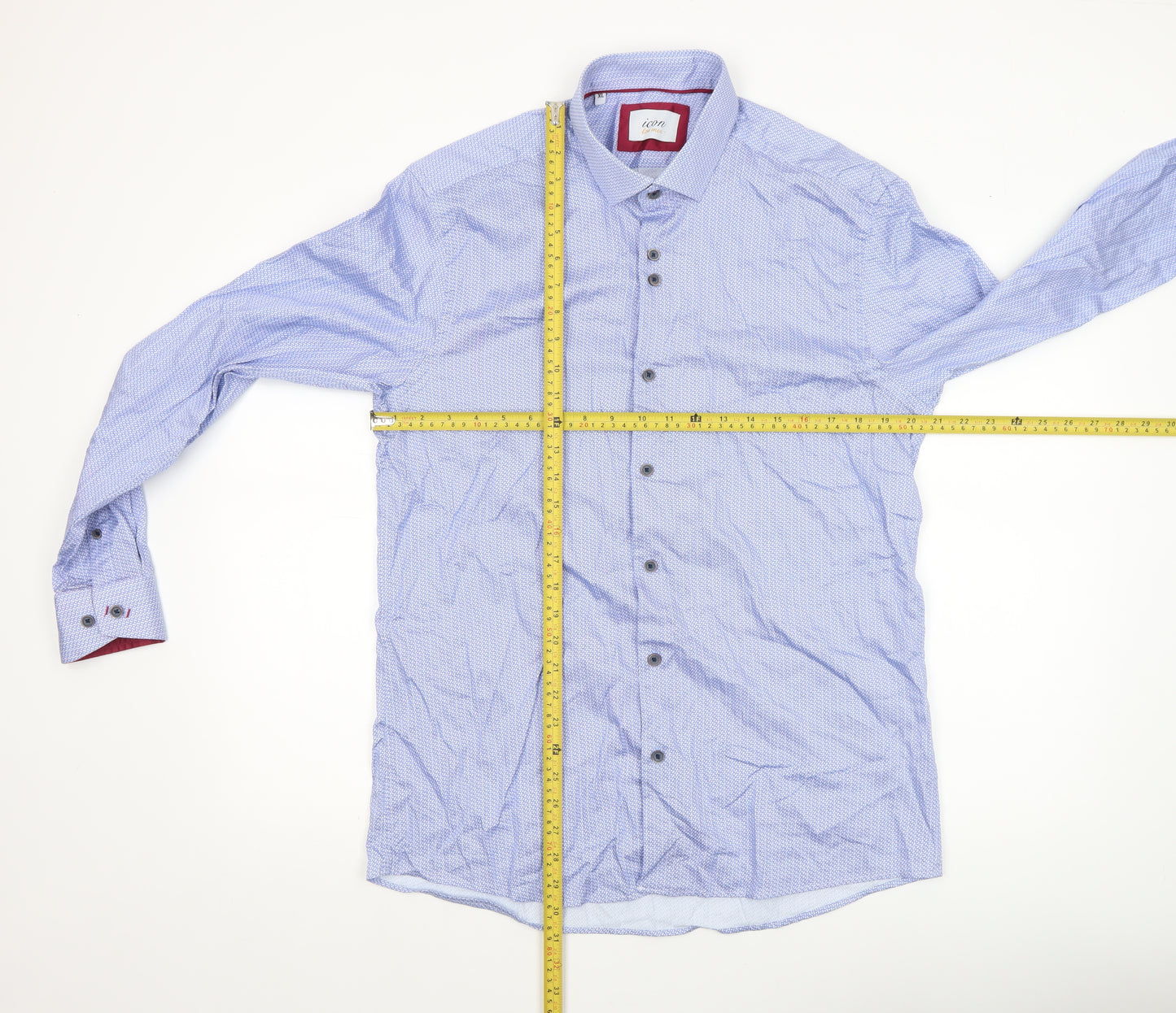 Icon for Men Blue Geometric Cotton Long Sleeve Dress Shirt XL