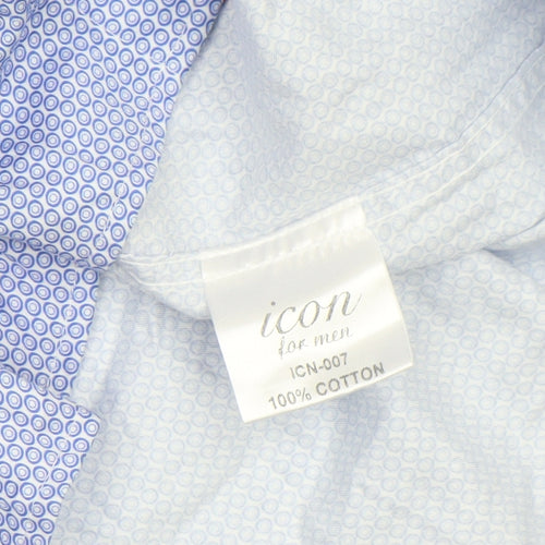 Icon for Men Blue Geometric Cotton Long Sleeve Dress Shirt XL