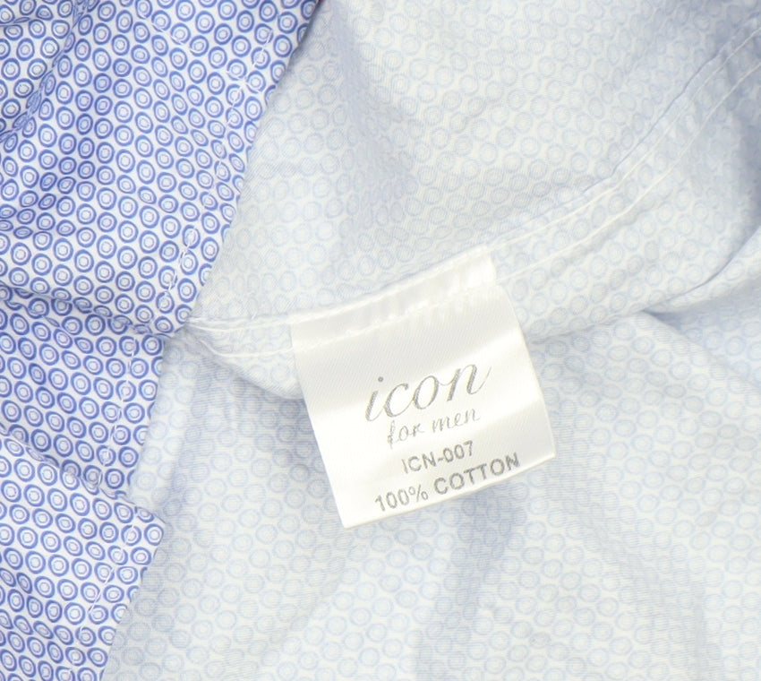 Icon for Men Blue Geometric Cotton Long Sleeve Dress Shirt XL