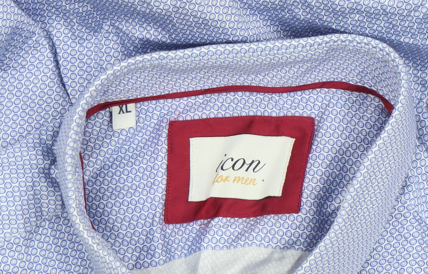 Icon for Men Blue Geometric Cotton Long Sleeve Dress Shirt XL
