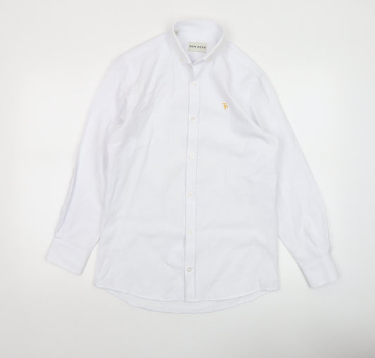 Tom Penn Men's White Small Cotton Blend Long Sleeve Dress Shirt
