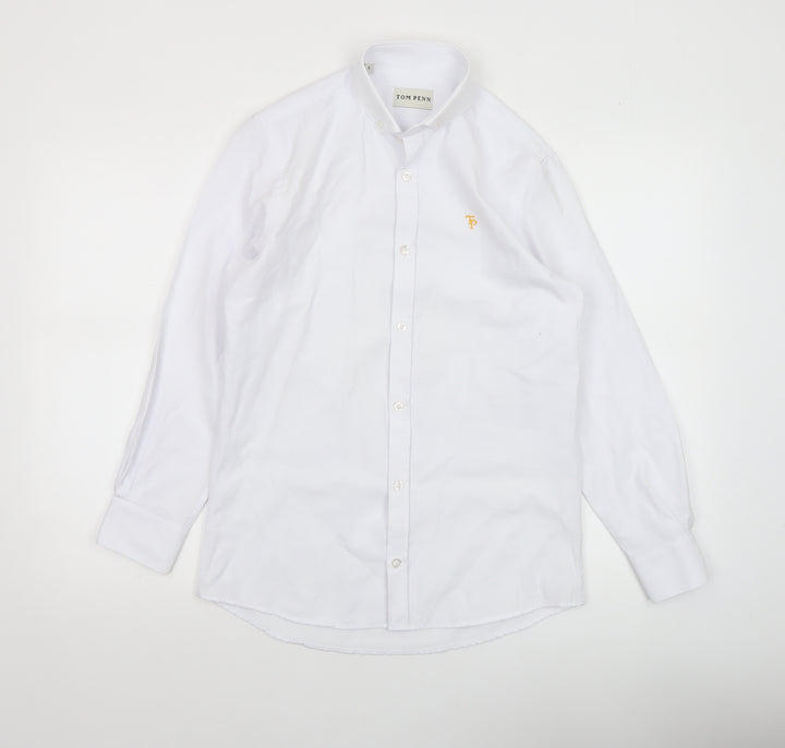 Tom Penn Men's White Small Cotton Blend Long Sleeve Dress Shirt
