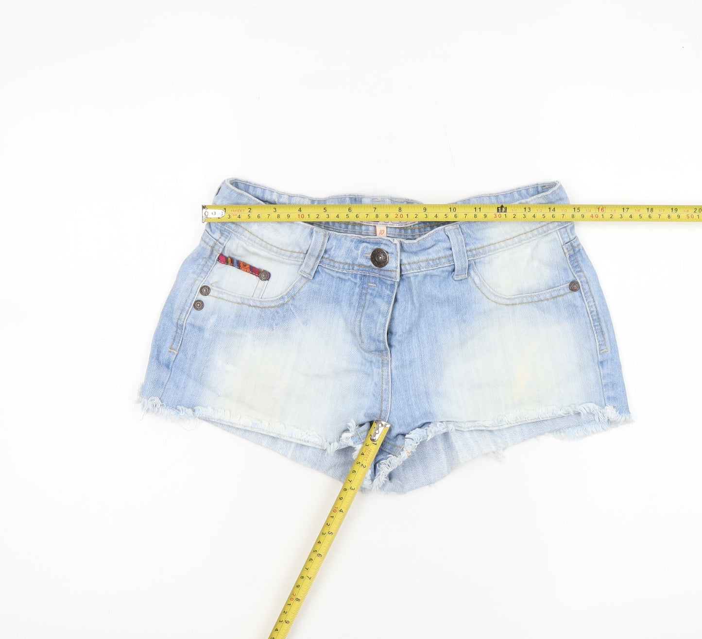 YRS Womens Blue Size 10 Cut-Off Denim Shorts Boho Fringe Casual