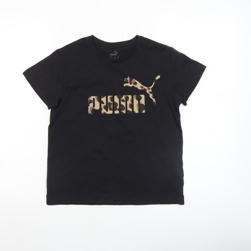 Puma Girls Black Camouflage Logo T-Shirt 9-10 Years Short Sleeve Cotton