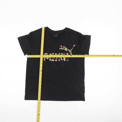 Puma Girls Black Camouflage Logo T-Shirt 9-10 Years Short Sleeve Cotton