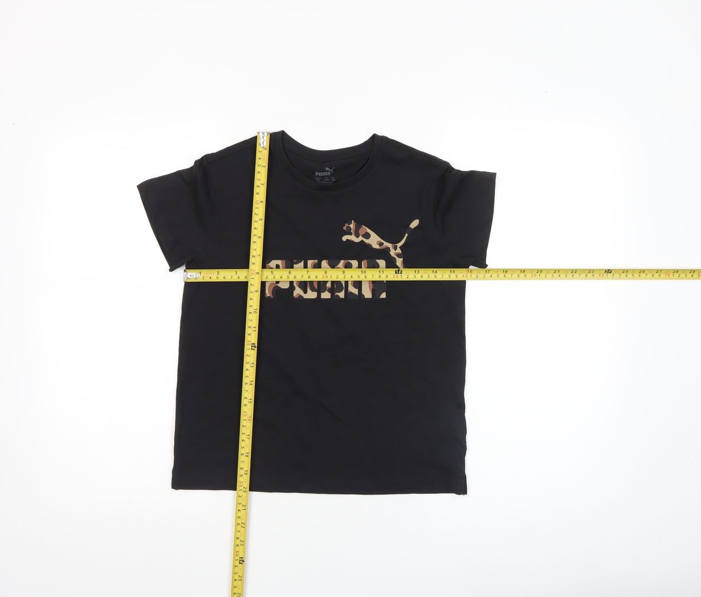 Puma Girls Black Camouflage Logo T-Shirt 9-10 Years Short Sleeve Cotton