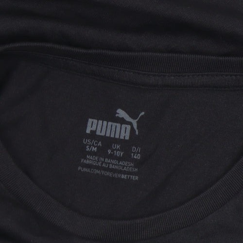 Puma Girls Black Camouflage Logo T-Shirt 9-10 Years Short Sleeve Cotton
