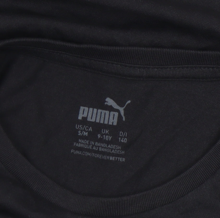 Puma Girls Black Camouflage Logo T-Shirt 9-10 Years Short Sleeve Cotton