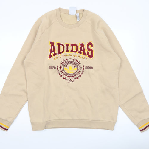 Adidas Men's Beige Logo Pullover Sweatshirt Size S
