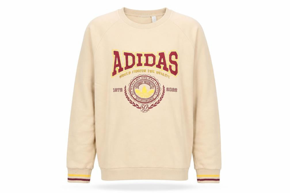 Front view of Adidas Men's Beige Logo Pullover Sweatshirt, size S