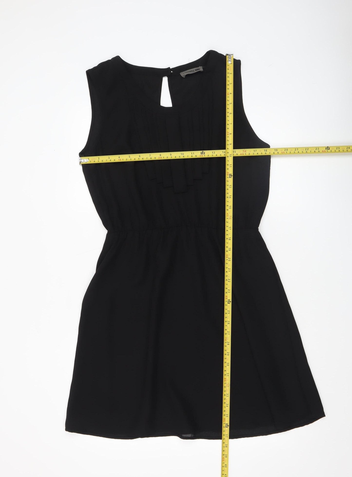 Nümph Women’s Black Sleeveless Shift Dress Size 14 Lightweight Pleated