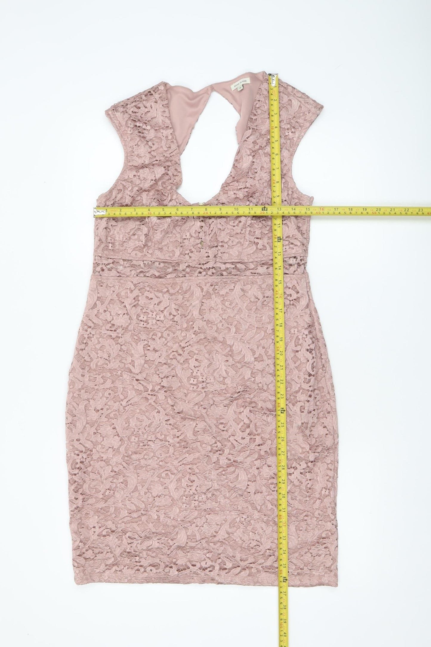 River Island Women’s Pink Lace Bodycon Dress Size 16 Sleeveless V-Neck