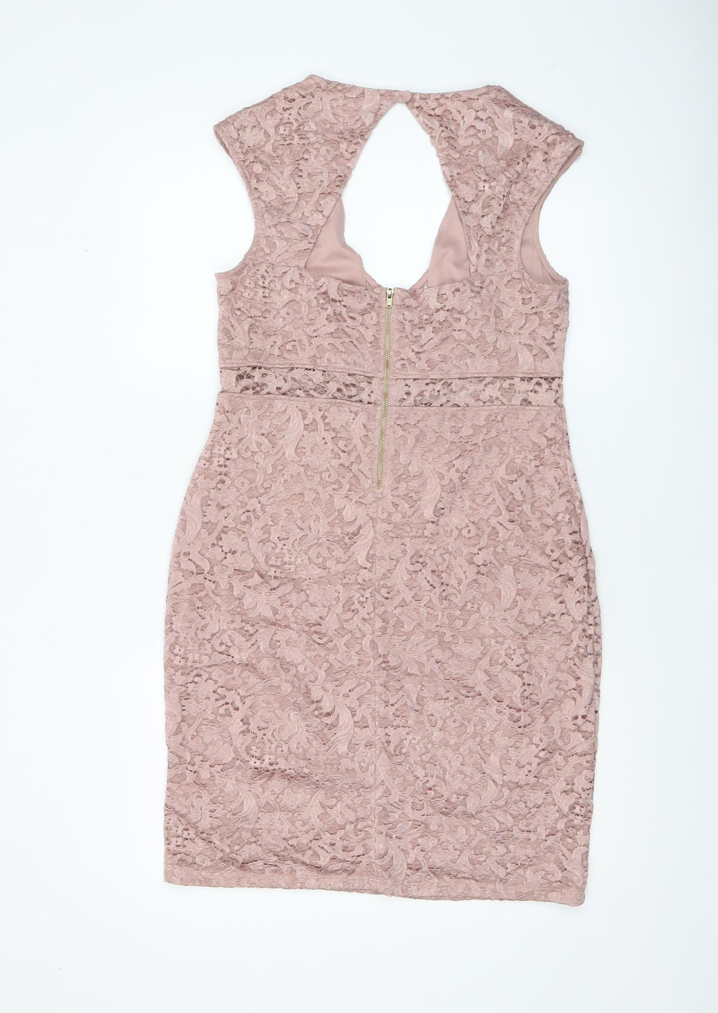 River Island Women’s Pink Lace Bodycon Dress Size 16 Sleeveless V-Neck
