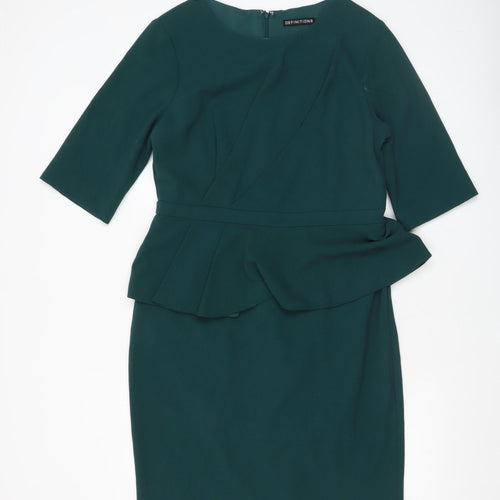 Definitions Women’s Green Peplum Knee Length Work Dress UK 14