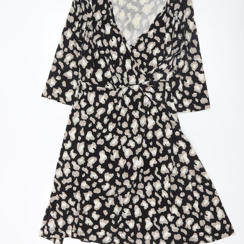Marks and Spencer Women’s Black Animal Print Wrap Dress Size 12 Petite
