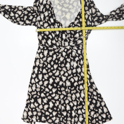 Marks and Spencer Women’s Black Animal Print Wrap Dress Size 12 Petite