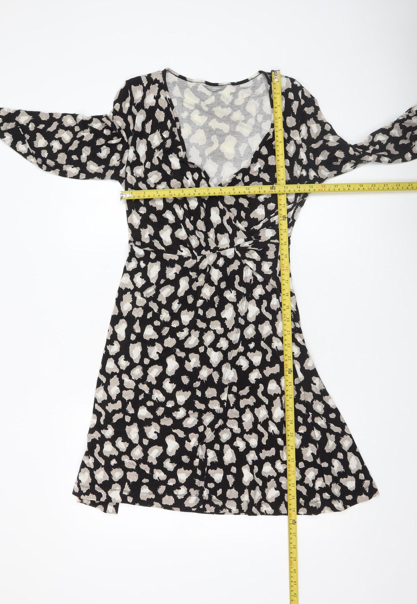Marks and Spencer Women’s Black Animal Print Wrap Dress Size 12 Petite
