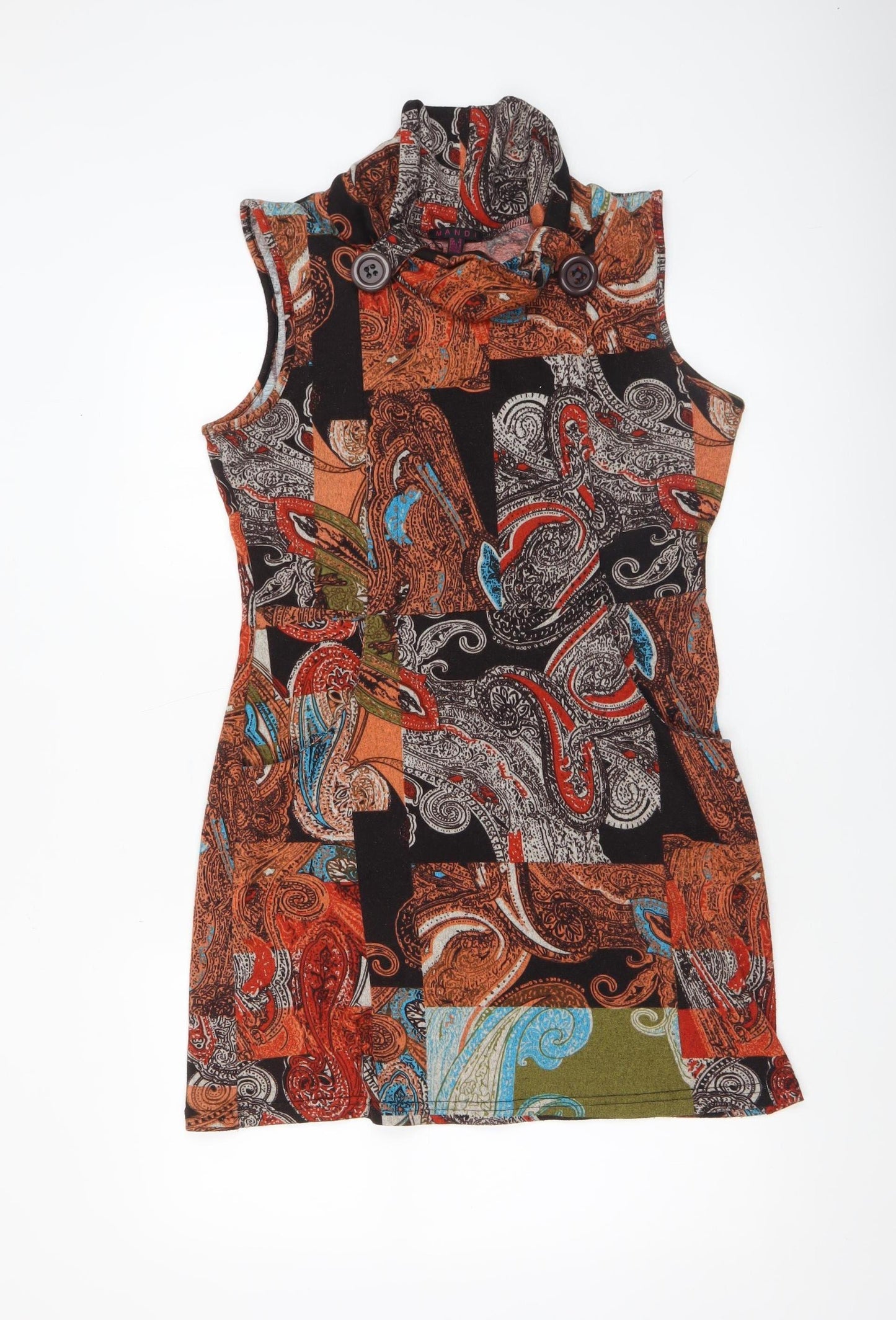 Mandi Women’s Multicoloured Paisley Cowl Neck Sleeveless Shift Dress Size 12