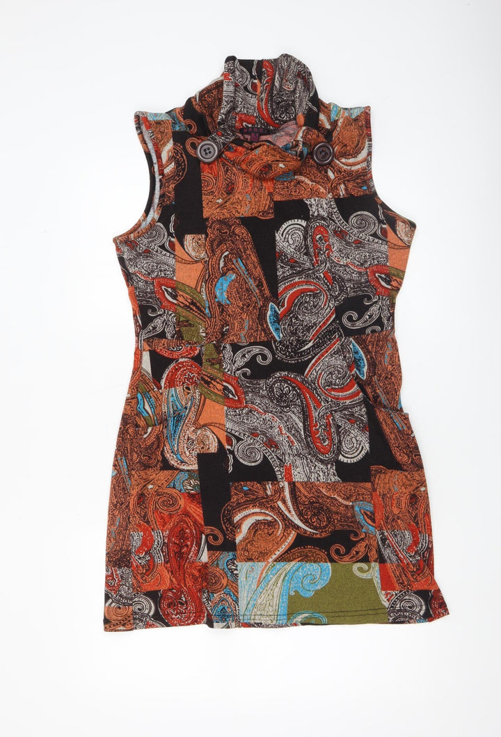 Mandi Women’s Multicoloured Paisley Cowl Neck Sleeveless Shift Dress Size 12