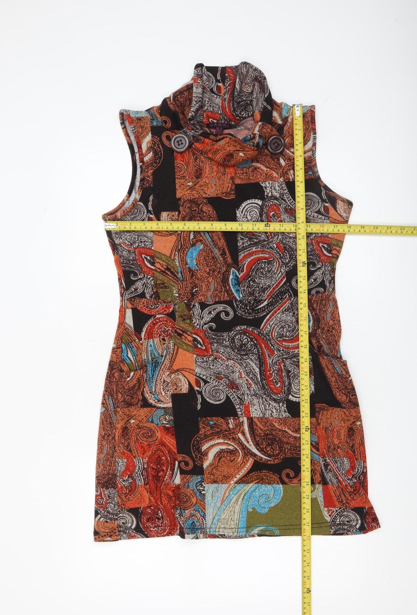 Mandi Women’s Multicoloured Paisley Cowl Neck Sleeveless Shift Dress Size 12