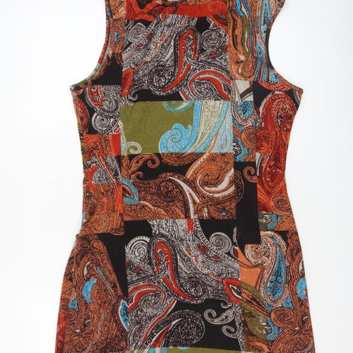 Mandi Women’s Multicoloured Paisley Cowl Neck Sleeveless Shift Dress Size 12