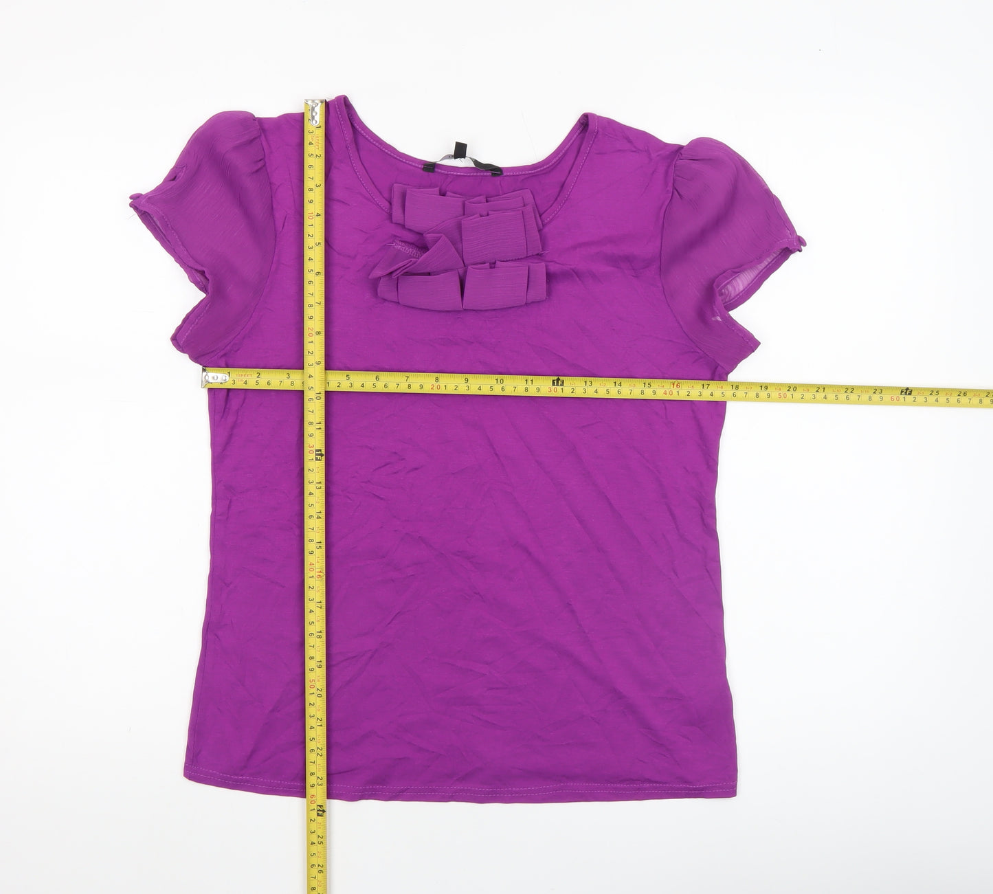 Dunnes Women’s Purple Short Sleeve Ruffle Blouse Size 14
