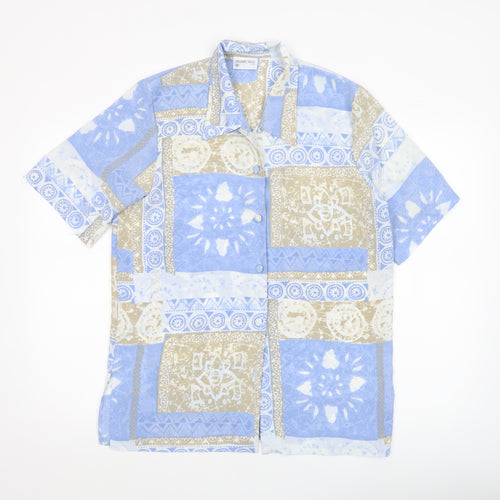 Michael Gold Women Blue Geometric Button-Up Tunic Shirt M