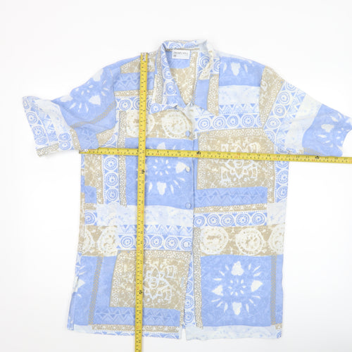 Michael Gold Women Blue Geometric Button-Up Tunic Shirt M