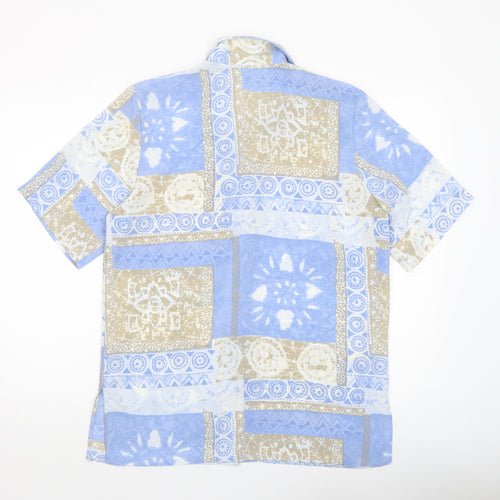 Michael Gold Women Blue Geometric Button-Up Tunic Shirt M