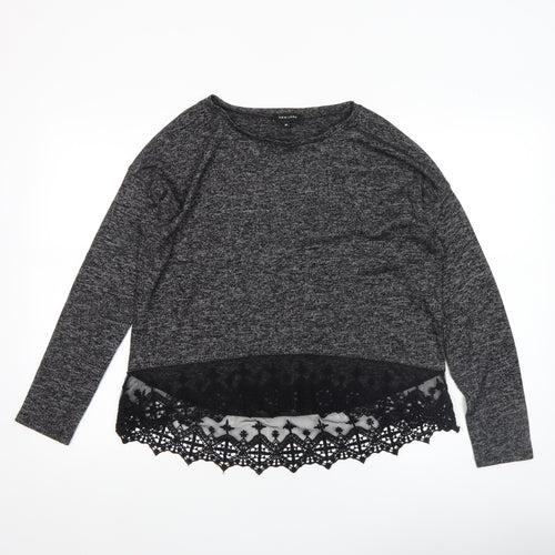 New Look Women’s Grey Lace Hem Tunic Knit Top Size 10