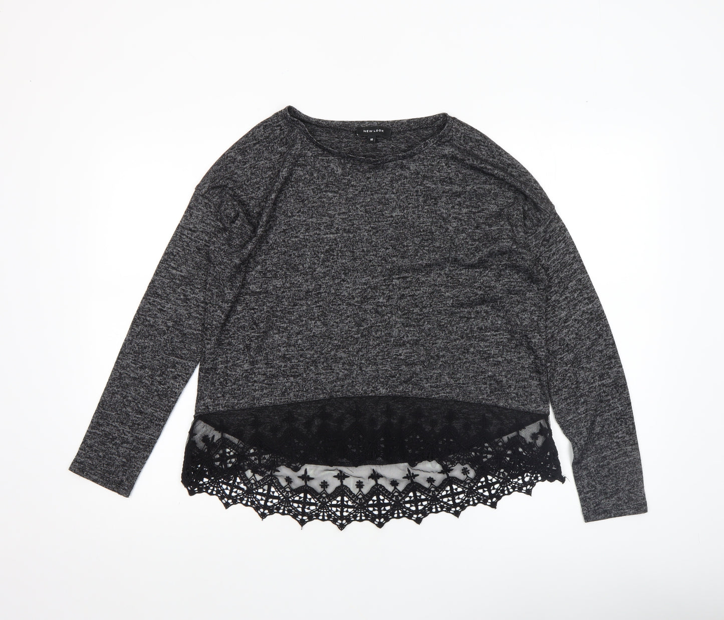 New Look Women’s Grey Lace Hem Tunic Knit Top Size 10