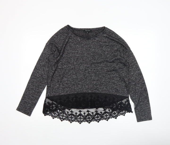 New Look Women’s Grey Lace Hem Tunic Knit Top Size 10