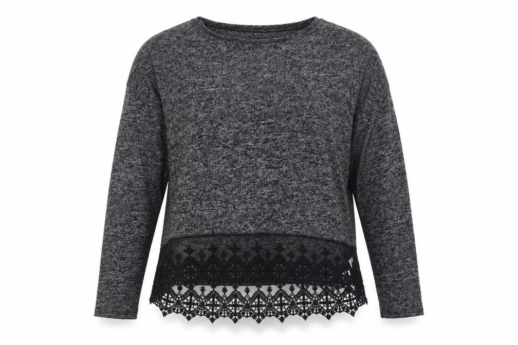 New Look Women’s Grey Lace Hem Tunic Knit Top Size 10