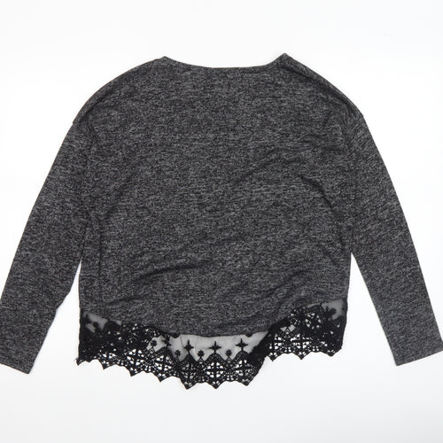 New Look Women’s Grey Lace Hem Tunic Knit Top Size 10