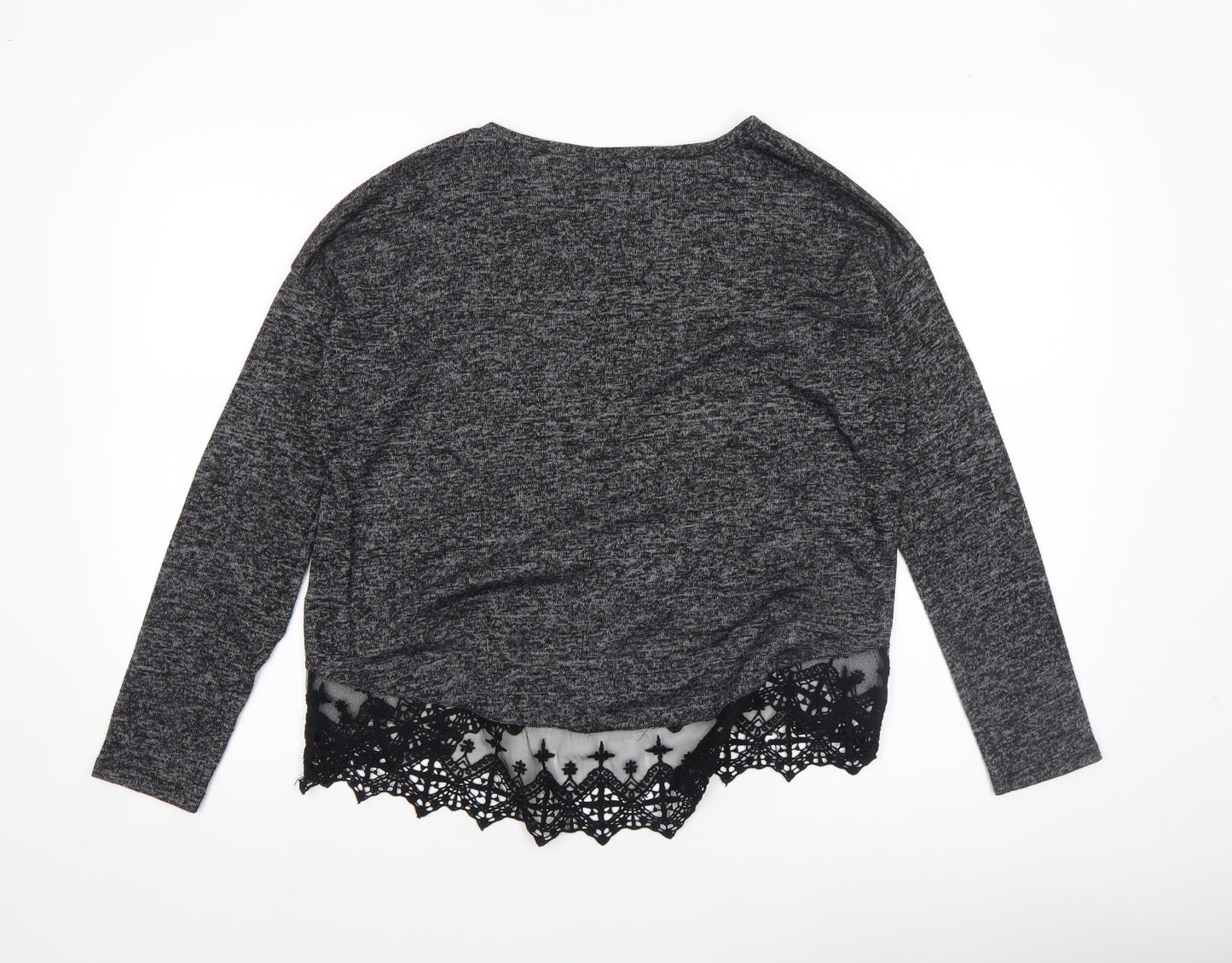 New Look Women’s Grey Lace Hem Tunic Knit Top Size 10