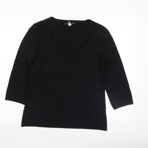 Cable & Gauge Women's Black V-Neck 3/4 Sleeve Pullover Jumper M