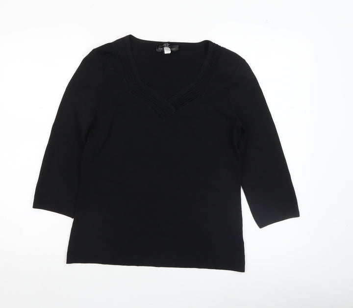 Cable & Gauge Women's Black V-Neck 3/4 Sleeve Pullover Jumper M