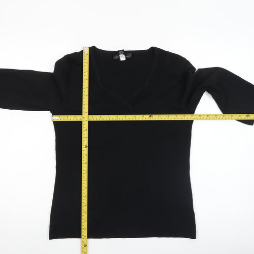 Cable & Gauge Women's Black V-Neck 3/4 Sleeve Pullover Jumper M
