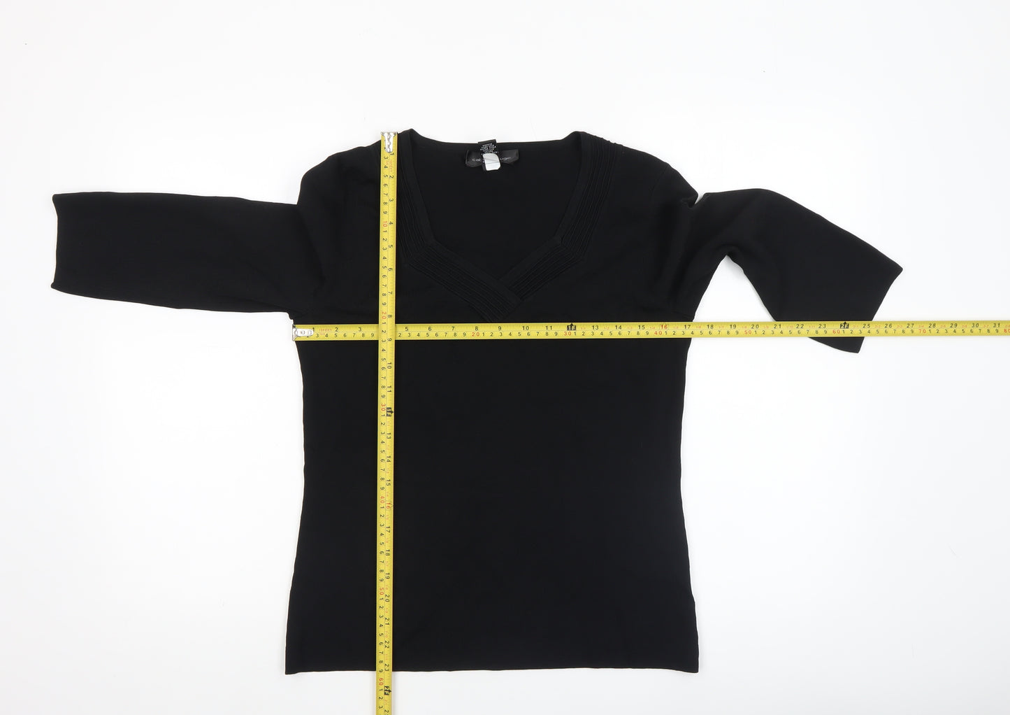 Cable & Gauge Women's Black V-Neck 3/4 Sleeve Pullover Jumper M