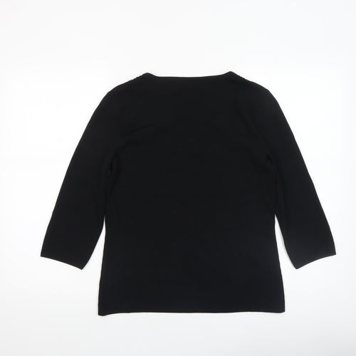 Cable & Gauge Women's Black V-Neck 3/4 Sleeve Pullover Jumper M