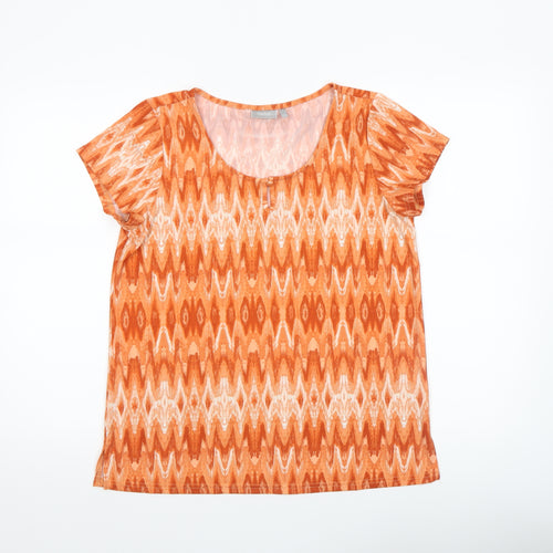 Fransa Women's Orange Geometric T-Shirt Small Short Sleeve Cotton